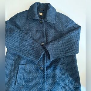 Womens 1X Walker Style collared wool blend basket weave texture heavy navy coat